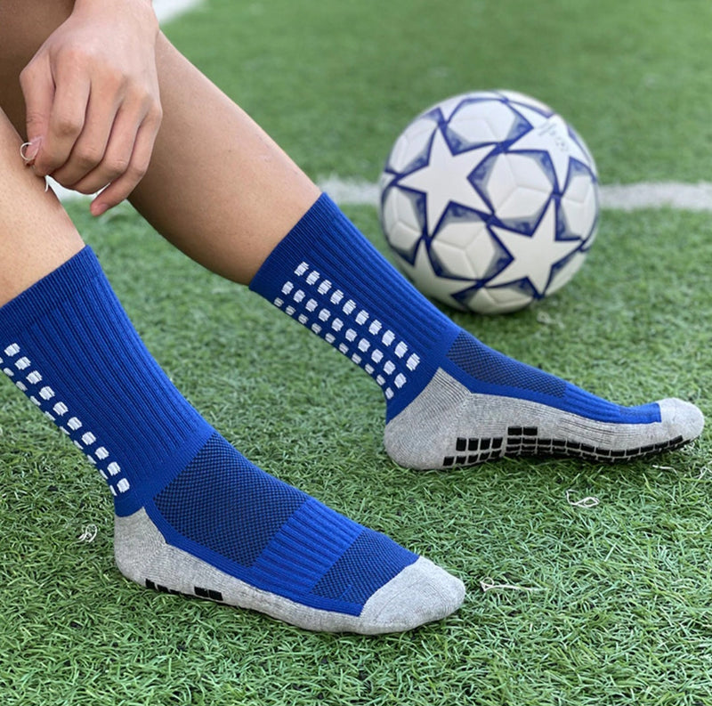 Meias Futebol
Antiderrapante Cano
Baixo - Azul com detalhes
em branco, preto e cinza